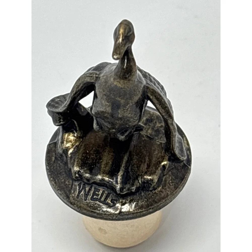 Vintage Bronze Duck Wine Bottle Stoppers Set of 2 Wells Stem 2014 Waterfowl